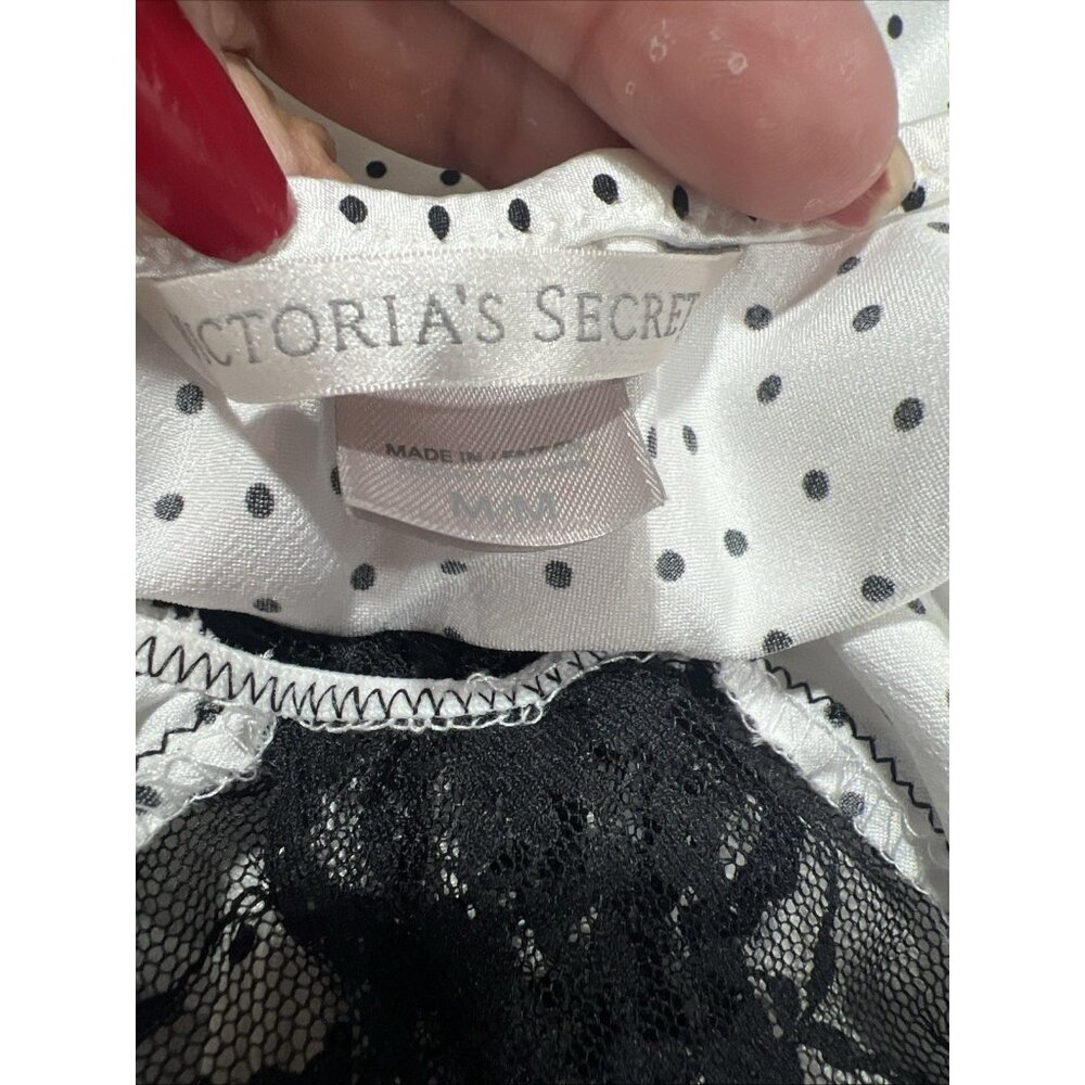 Vtg VICTORIA’S SECRET White Polka Dot  Satin Babydoll Cami Top Fairy Y2k 2000s M - Picture 10 of 12